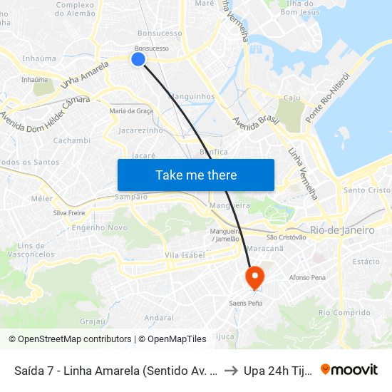 Saída 7 - Linha Amarela (Sentido Av. Brasil) to Upa 24h Tijuca map