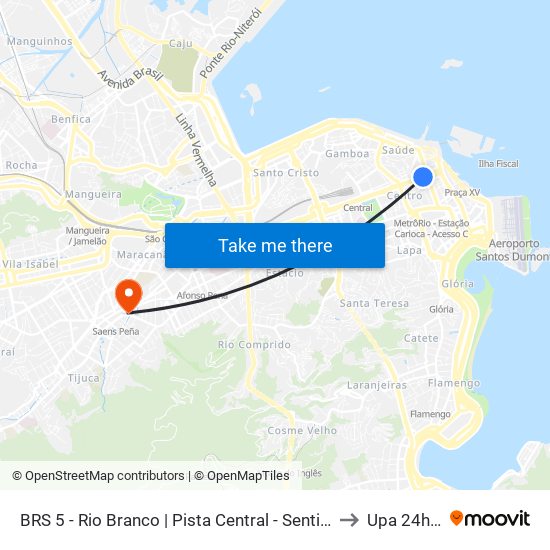 BRS 5 - Rio Branco | Pista Central - Sentido Praça Da Bandeira to Upa 24h Tijuca map