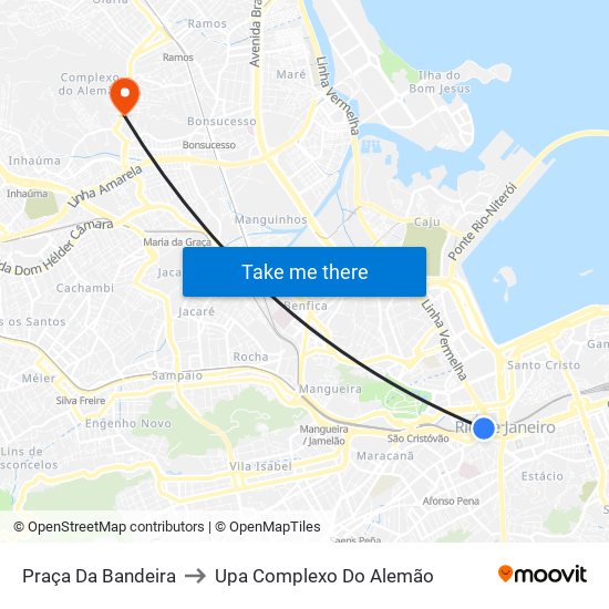 Praça Da Bandeira to Upa Complexo Do Alemão map