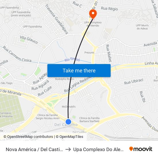 Nova América / Del Castilho to Upa Complexo Do Alemão map