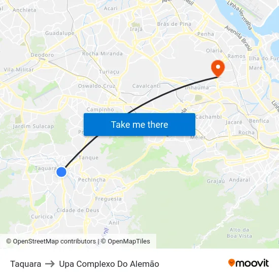 Taquara to Upa Complexo Do Alemão map