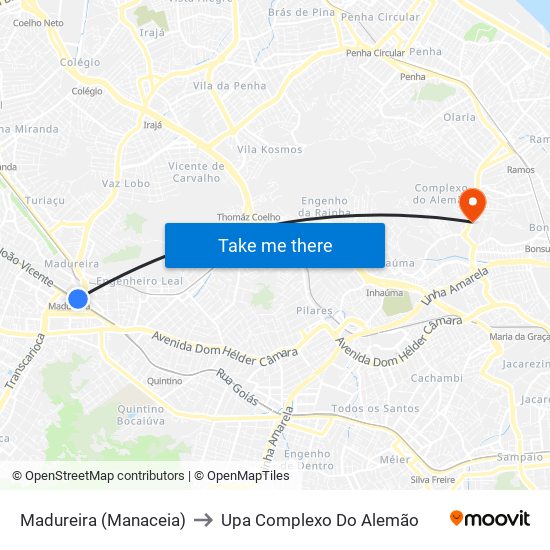 Madureira (Manaceia) to Upa Complexo Do Alemão map