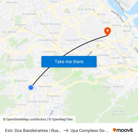 Estr. Dos Bandeirantes | Rua Morivas to Upa Complexo Do Alemão map