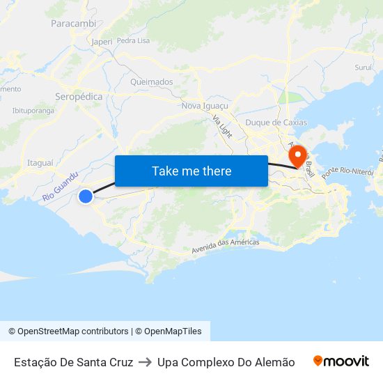 Estação De Santa Cruz to Upa Complexo Do Alemão map