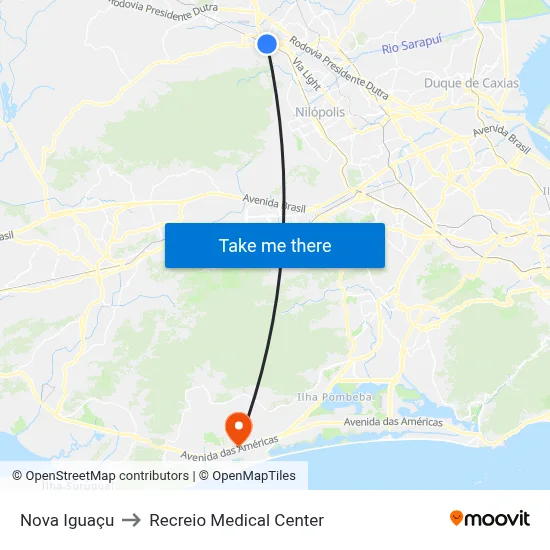 Nova Iguaçu to Recreio Medical Center map