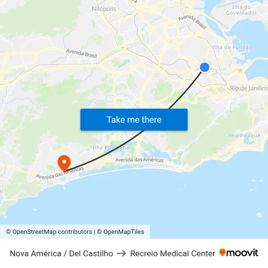 Nova América / Del Castilho to Recreio Medical Center map