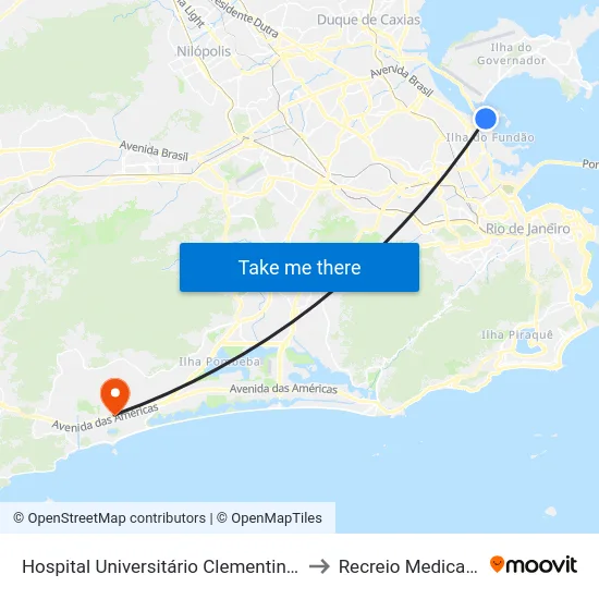 Hospital Universitário Clementino Fraga Filho to Recreio Medical Center map