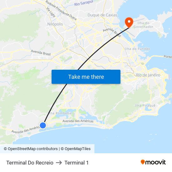Terminal Do Recreio to Terminal 1 map
