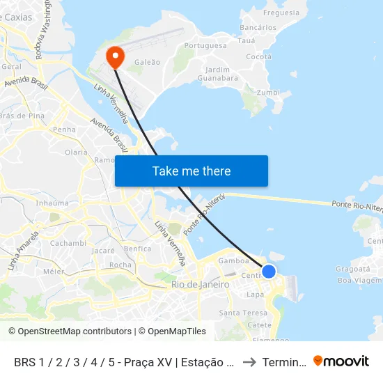 BRS 1 / 2 / 3 / 4 / 5 - Praça XV | Estação Das Barcas to Terminal 1 map