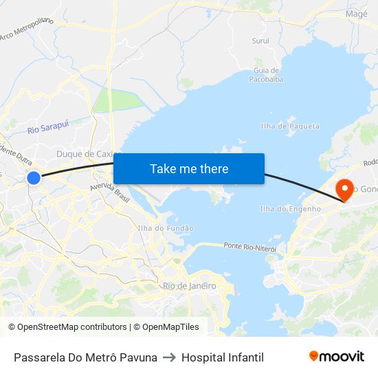 Passarela Do Metrô Pavuna to Hospital Infantil map