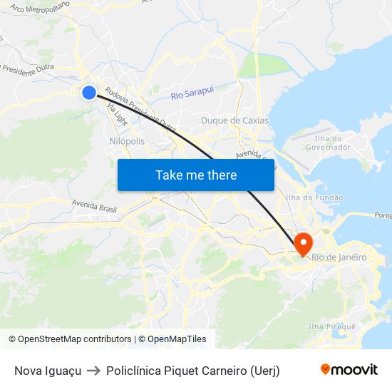 Nova Iguaçu to Policlínica Piquet Carneiro (Uerj) map