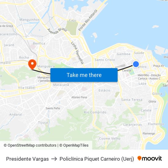 Presidente Vargas to Policlínica Piquet Carneiro (Uerj) map