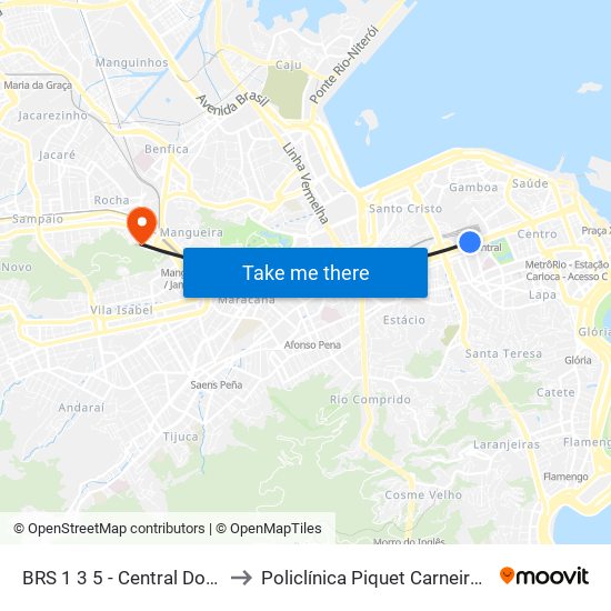 BRS 1 3 5 - Central Do Brasil to Policlínica Piquet Carneiro (Uerj) map