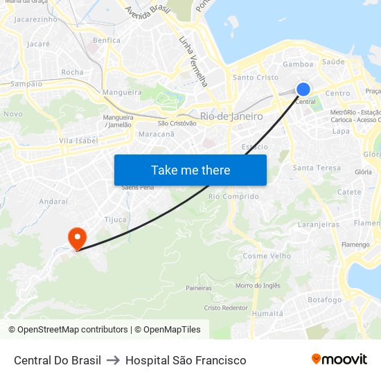 Central Do Brasil to Hospital São Francisco map