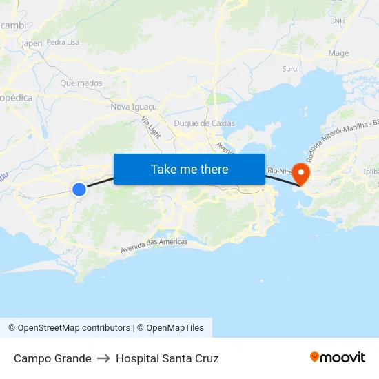 Campo Grande to Hospital Santa Cruz map