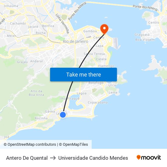 Antero De Quental to Universidade Candido Mendes map