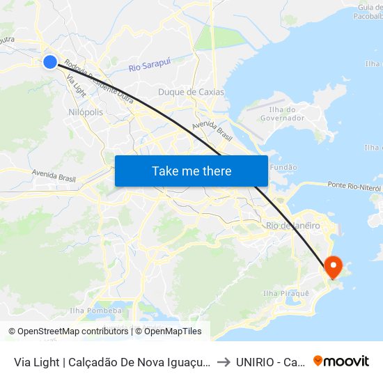 Via Light | Calçadão De Nova Iguaçu (Sentido Pavuna) to UNIRIO - Campus V map