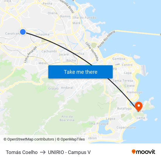Tomás Coelho to UNIRIO - Campus V map