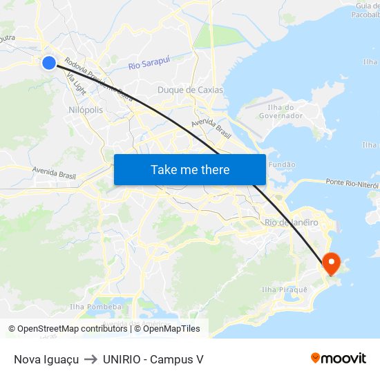 Nova Iguaçu to UNIRIO - Campus V map