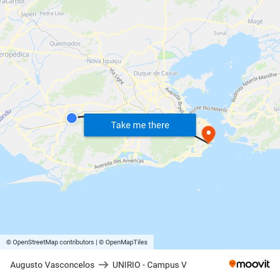 Augusto Vasconcelos to UNIRIO - Campus V map