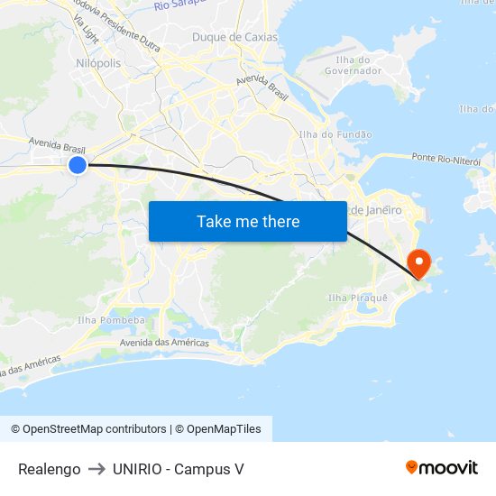 Realengo to UNIRIO - Campus V map