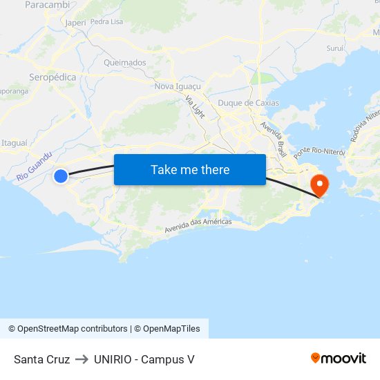 Santa Cruz to UNIRIO - Campus V map