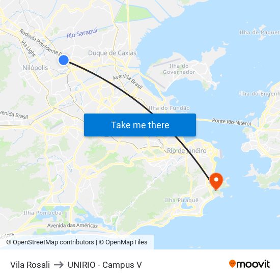Vila Rosali to UNIRIO - Campus V map