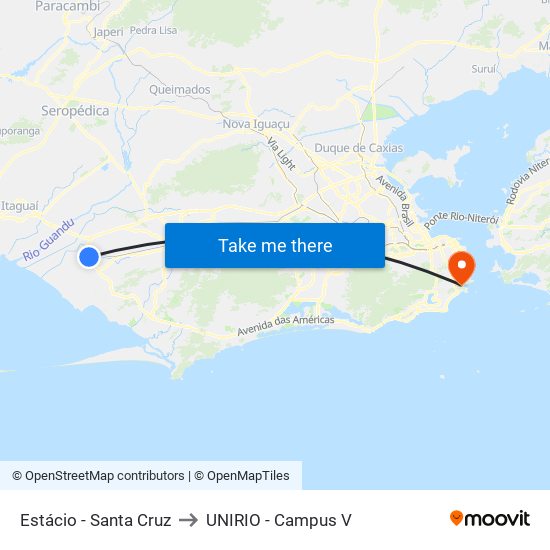 Estácio - Santa Cruz to UNIRIO - Campus V map