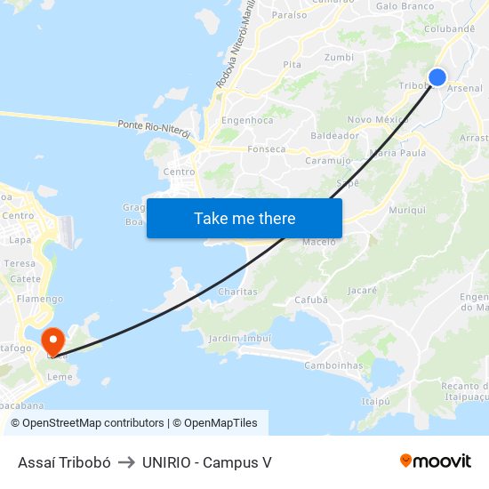 Assaí Tribobó to UNIRIO - Campus V map