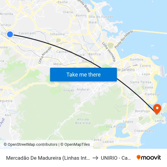 Mercadão De Madureira (Linhas Intermunicipais) to UNIRIO - Campus V map