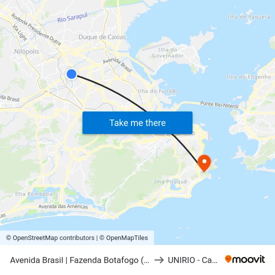 Avenida Brasil | Fazenda Botafogo (Sentido Centro) to UNIRIO - Campus V map