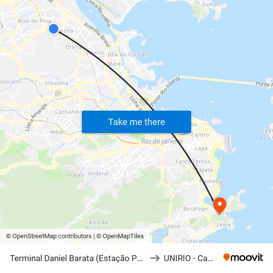 Terminal Daniel Barata (Estação Penha Circular) to UNIRIO - Campus V map