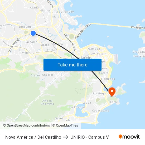 Nova América / Del Castilho to UNIRIO - Campus V map