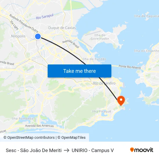 Sesc - São João De Meriti to UNIRIO - Campus V map