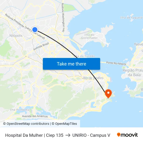 Hospital Da Mulher | Ciep 135 to UNIRIO - Campus V map