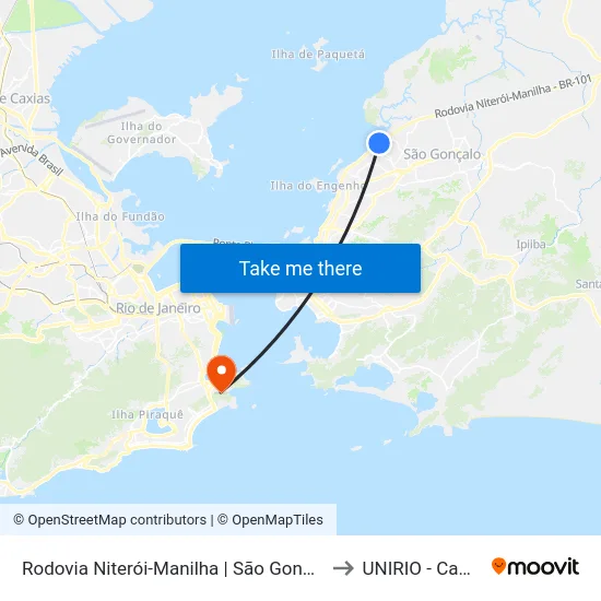 Rodovia Niterói-Manilha | São Gonçalo Shopping to UNIRIO - Campus V map