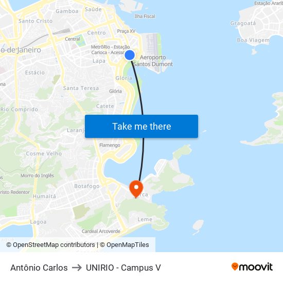 Antônio Carlos to UNIRIO - Campus V map