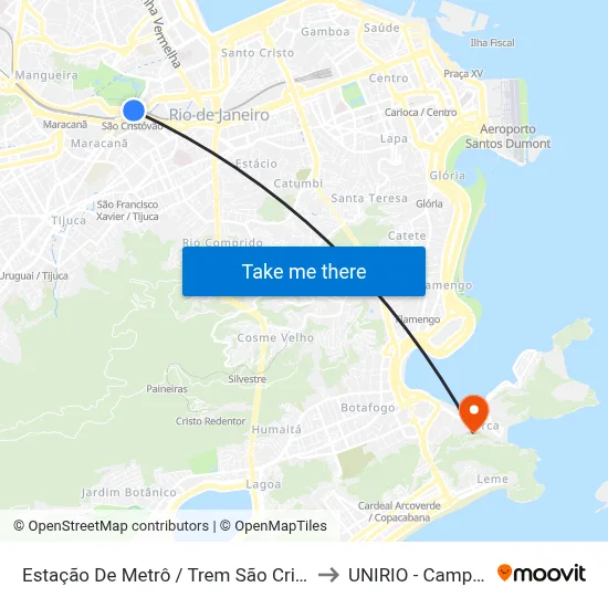 Estação De Metrô / Trem São Cristóvão to UNIRIO - Campus V map