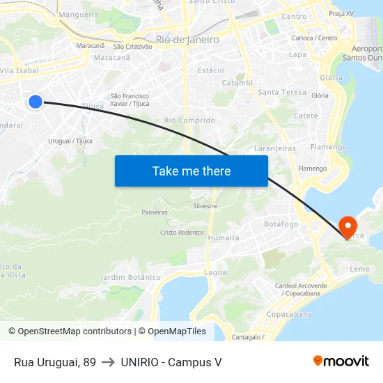 Rua Uruguai, 89 to UNIRIO - Campus V map