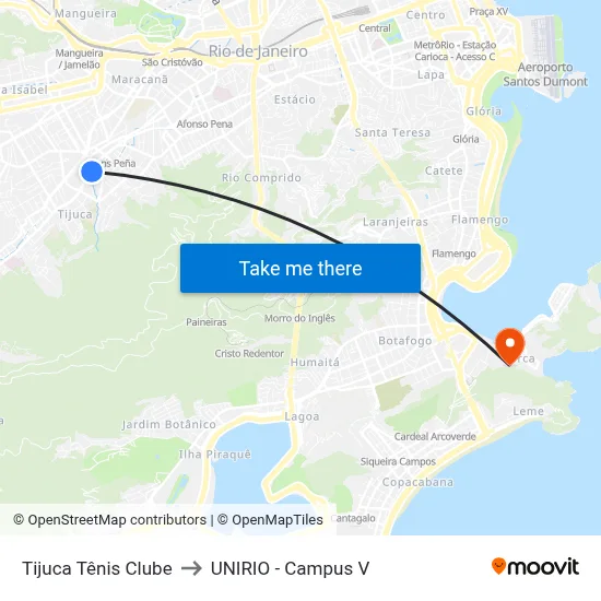 Tijuca Tênis Clube to UNIRIO - Campus V map