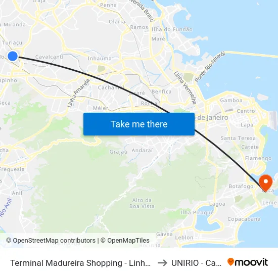 Terminal Madureira Shopping - Linhas 355, 774 E 940 to UNIRIO - Campus V map