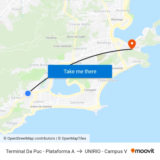 Terminal Da Puc - Plataforma A to UNIRIO - Campus V map
