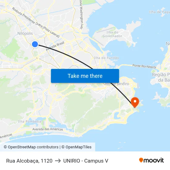 Rua Alcobaça, 1120 to UNIRIO - Campus V map