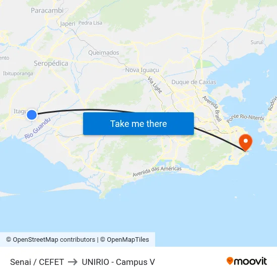 Senai / CEFET to UNIRIO - Campus V map