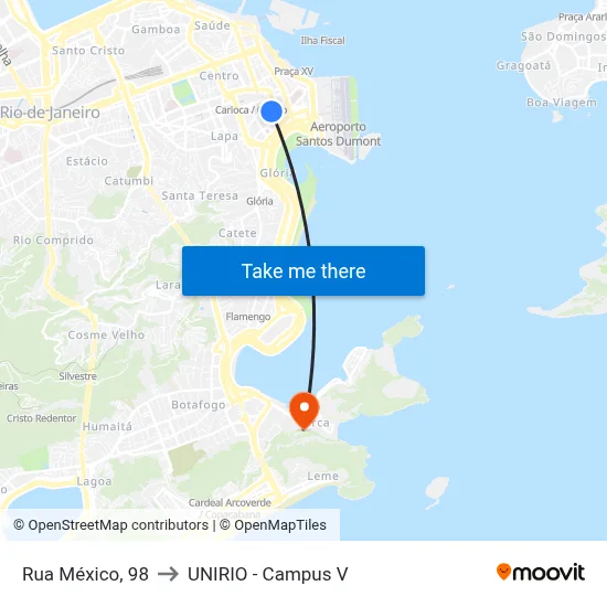 Rua México, 98 to UNIRIO - Campus V map