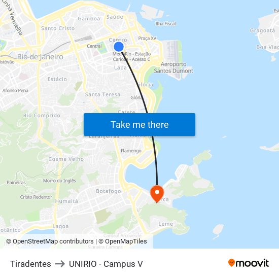 Tiradentes to UNIRIO - Campus V map