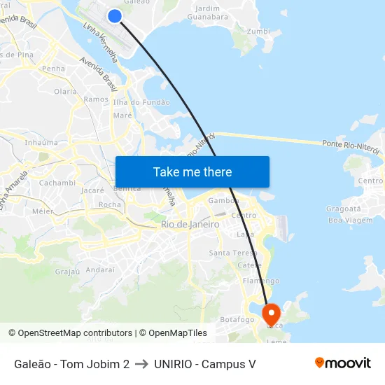 Galeão - Tom Jobim 2 to UNIRIO - Campus V map