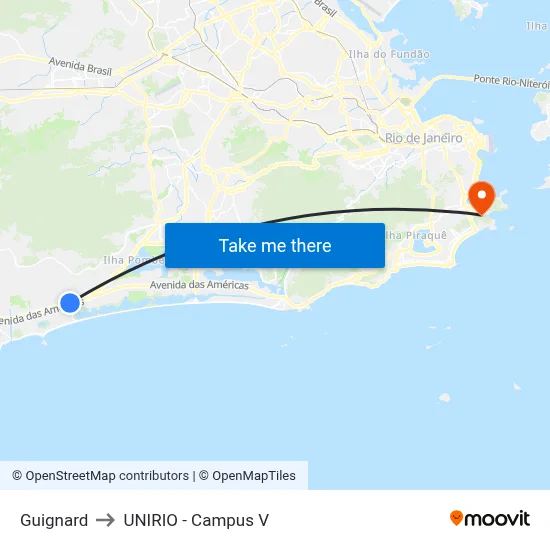 Guignard to UNIRIO - Campus V map