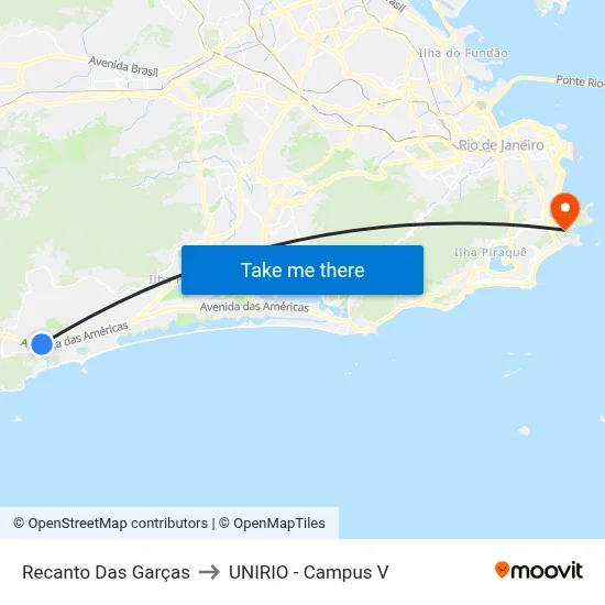 Recanto Das Garças to UNIRIO - Campus V map