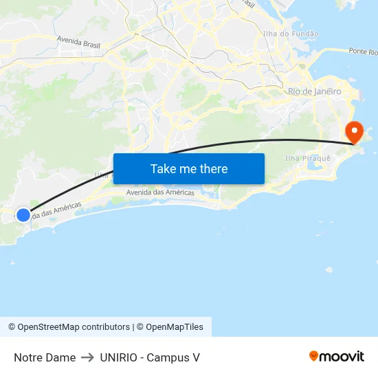 Notre Dame to UNIRIO - Campus V map